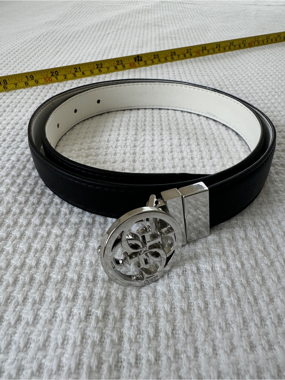 Guess Black and White Reversible Belt with Silver Logo length 37.5” (small)